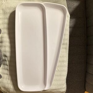 Set of Two White Serving Trays